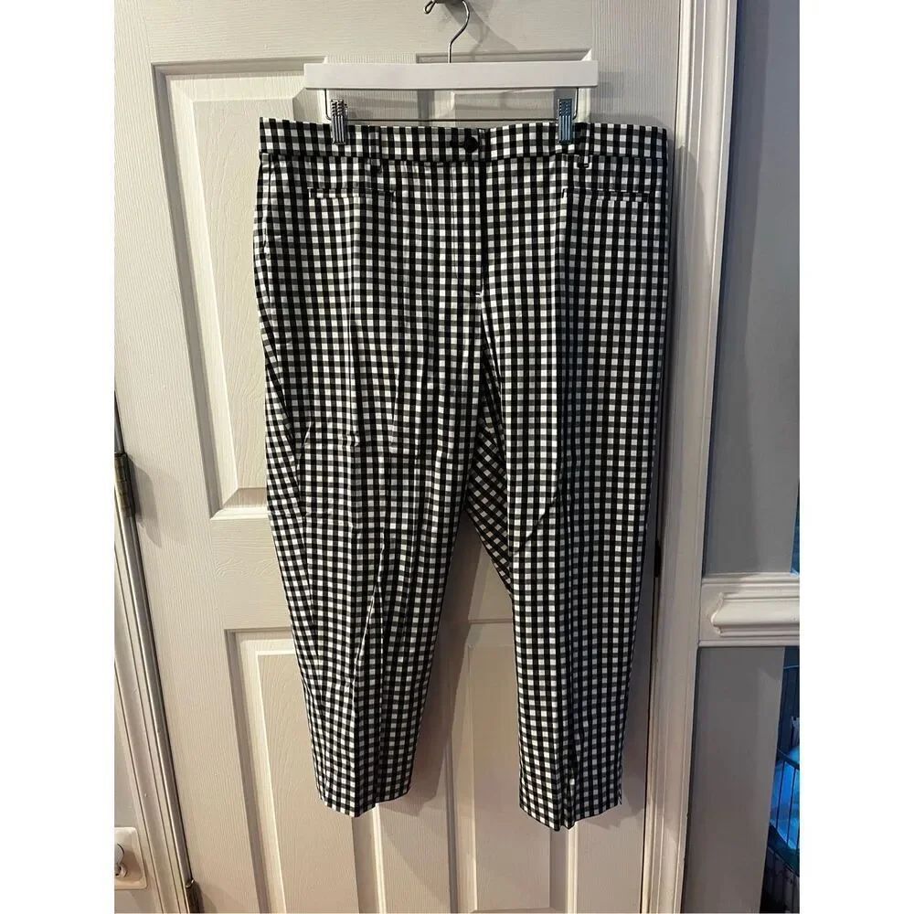Ann Taylor Curvy Cropped Black & White Mid-Rise Plaid Pants sz 18 NWT